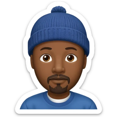 Middle-aged black man, goatee, wearing beanie sticker