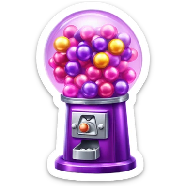 Realistic isolated metallic pink and purple shiny diamond rhinestone bubblegum ball machine with colorful neon colored gumballs inside of it. sticker