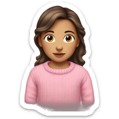 toddler girl, hispanic, long brown hair, brown eyes, pink sweater, winter sticker