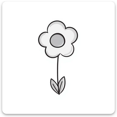 a single flower with petals, stem, and leaves in pastel colors dd9fb0, ffc6d3, a3bfc9, c4bee2, f1b091, detailed hand-drawn doodle style sticker