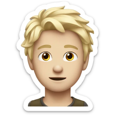 A white kid with blonde hair thats kinda messy  thats prolly 15 sticker