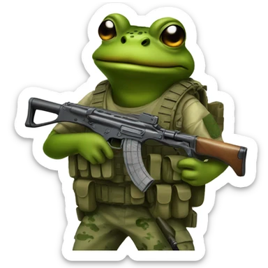 A military frog with an ak47 sticker