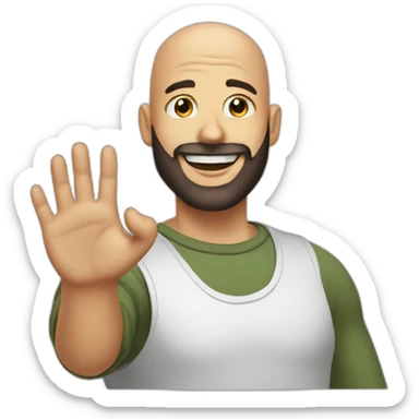 bald man with a beard waves his hand in greeting sticker