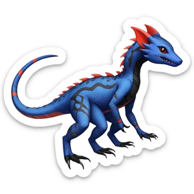 Rare realistic exotic edgy gothic gloomy cool badass epic pretty beautiful handsome gorgeous aesthetic colorful vibrant Vernid-Trico-species-Fakemon-Salandit-hybrid-creature by LiLaiRa, 4 legs, 1 tail, random markings, (full body) sticker