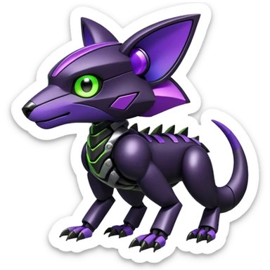 Futuristic modern mechanical badass cool shiny metallic alloy black-obsidian purple neon-green white lime animal hybrid Fakemon full body sticker