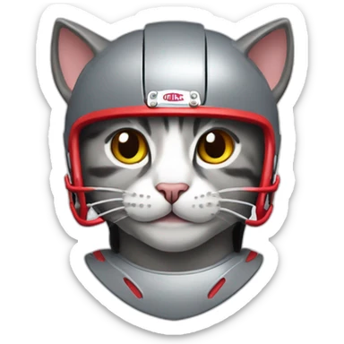 grey cat wearing a Kansas City Chiefs helmet sticker