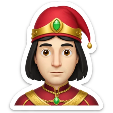 lord farquad avec un chapeau rouge et une bordure dorée pres du crane sticker