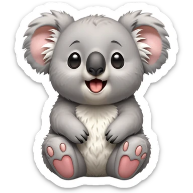 cinematic-cute-yawning-fluffy koala-portrait-emoji,-head-tilted-slightly-with-a-dramatic,-wide-open-yawn,-showcasing-a-soft,-downy-grey-fur-with-drooping-ears-and-round-eyes-barely-open-in-drowsy-contentment,-simplified-yet-irresistibly-adorable, realistic fluffy sticker