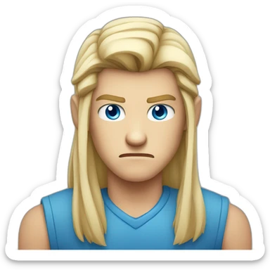 blue-eyed male angry frowning teenager long straight blond hair sticker