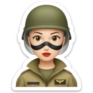 woman soldier with hair style wearing mouth mask sticker