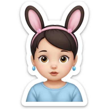 bunny ear accessory wearing baby dark haired bun sticker