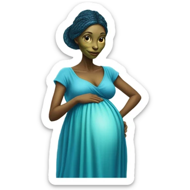Pregnant Reptilian alien woman, full body in blue dress sticker