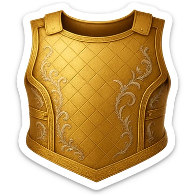 Recolor this armor to a plated gold color with ornate engravings inlaid with silver. The gold should be rich and metallic, and the engravings should have a bright, reflective silver finish. Keep the exact shape and proportions of the original armor. Transparent background. The original style is armor illustration. sticker