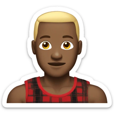 Black Filipino man with blonde buzzcut wearing a black tank top and red plaid pajama pants and muscles  sticker