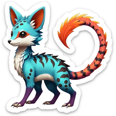 Rare realistic exotic edgy epic pretty beautiful handsome gorgeous aesthetic colorful vibrant Vernid-Trico-species-Fakemon-creature by LiLaiRa, 4 legs, 1 tail, random markings, (full body) sticker