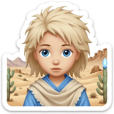 blue eyed desert girl child with creme cloth sticker