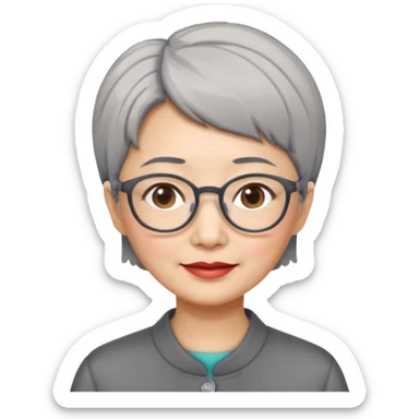 Chinese lady in her 50s with short grey hair and glasses sticker