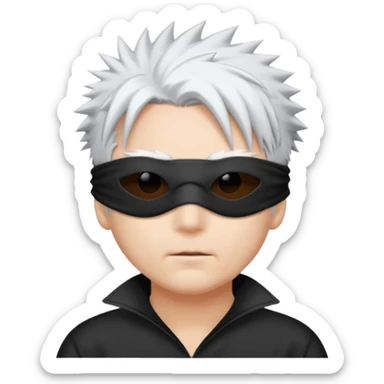 a white egg with a gojo blind fold and spiky white hir sticker