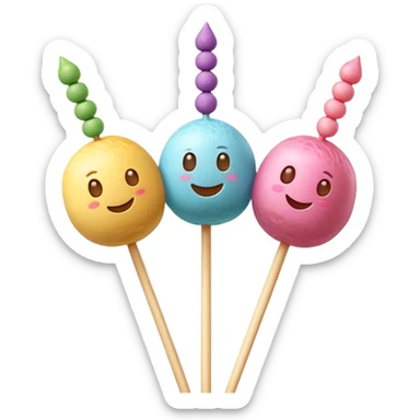 Dango Cinematic Realistic Dango Dessert Emoji, depicted as a skewer holding three colorful rice dumpling balls in different hues, rendered with delicate textures and soft, inviting lighting. sticker