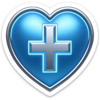 Futuristic premium medical AI logo emoji, sleek metallic heart or shield, ECG line forming stylized letters AI, neon blue and silver, 3D effect, glowing edges, minimal but bold, tech-savvy, high-tech healthcare branding, instantly recognizable, viral-ready, vector flat style with subtle shadows sticker
