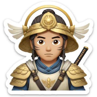 male samurai warrior with angelic halo and nomadic traveling gear sticker