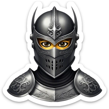 A masked man knight with intricate black engravings on his steel helmet, eyes glowing with fury sticker