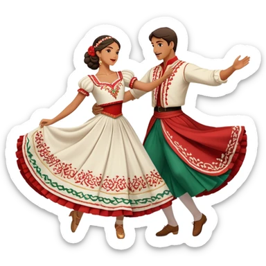 cinematic-realistic-scene-of-two-male and female dancers-performing-the-tarantella,-dressed-in-flowing-traditional-italian costumes-with-detailed-embroidery-and-dynamic-skirts,-captured-in-festive-motion-with-warm,-lively-lighting sticker
