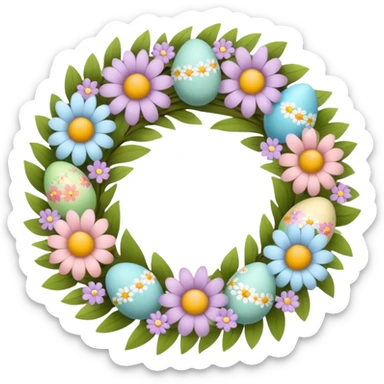 flower easter wreath, made in a shape of an egg sticker