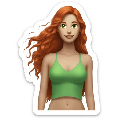 long-haired redhead woman with green eyes, at the beach sticker