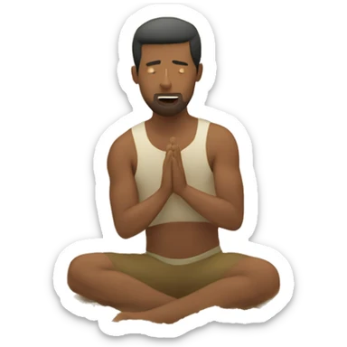 man on his knees with his hands in a mound of sand sticker