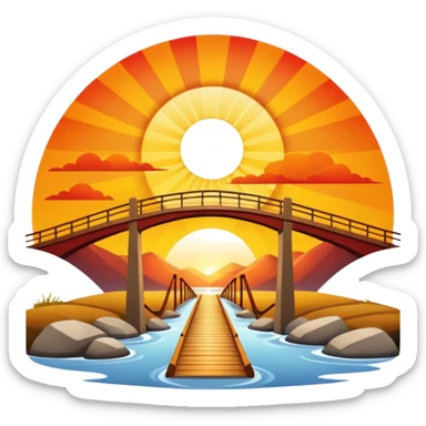 sunrise landscape with a bridge and sun rays sticker
