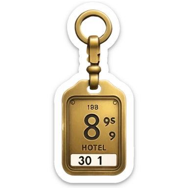 antique brass hotel key with large leather room number tag sticker