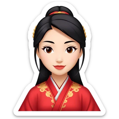 Cinematic Realistic Radiant Mulan Portrait, presenting Mulan with a warm, confident smile and lifelike light-toned skin that appears almost luminous under natural daylight. Her sleek black hair is rendered in meticulous detail, and her traditional robe—accented with understated red highlights—is depicted with realistic fabric textures and folds. The overall image exudes a gentle, inviting glow, high shine, and refined detail that captures her poised elegance and inner resilience in a painterly, authentic style. sticker