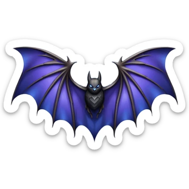 Dark fantasy bat wings, symmetrical, sharp edges, deep black with subtle blue-purple highlights, realistic, high detail, isolated on black background sticker