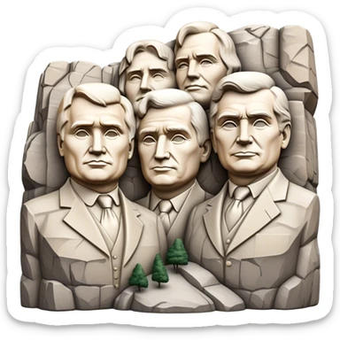 Cinematic Realistic Mount Rushmore Landmark Emoji, featuring the carved faces of four U.S. presidents, etched into the granite mountainside with dramatic lighting accentuating the rock textures. sticker
