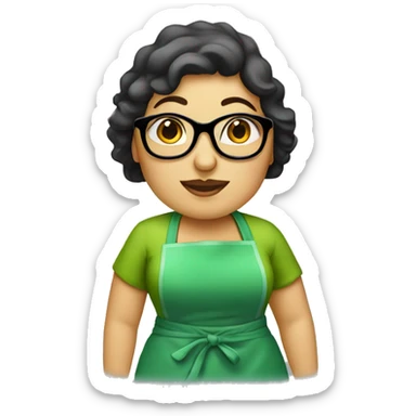chubby lady green apron  with glasses cooking tacos sticker