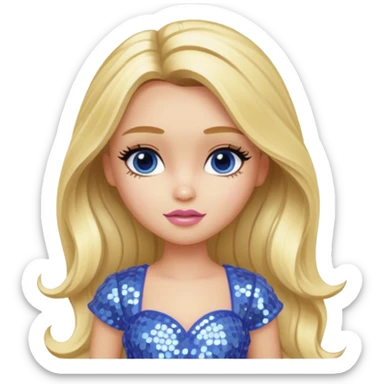 Cloe from Bratz with long blonde hair and periwinkle sequin outfit sticker