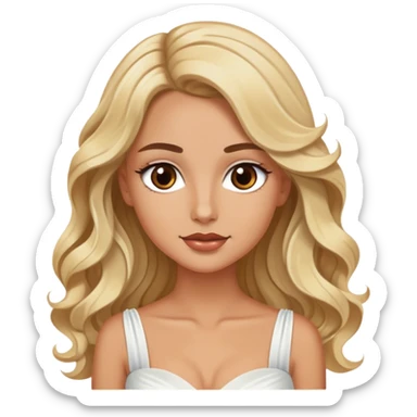 Blonde model with brown eyes, long wavy hair, fancy wedding guest  sticker