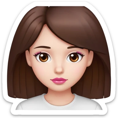 Girl with fair skin straight brown hair dark brown eyes and pink lips and a white shirt sticker
