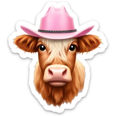 Light Pink cowboy hat on highland cow sticker