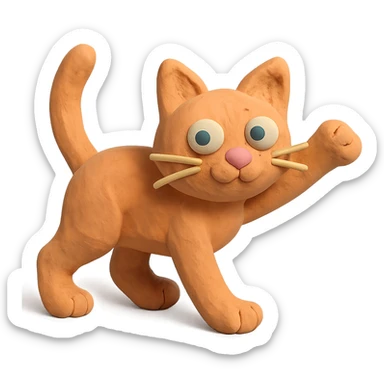 playful pose cat in claymation style with pastel colors sticker