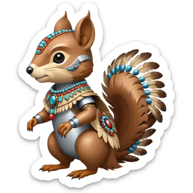 Full Robotic squirrel wearing native American regalia with feathers and beads sticker
