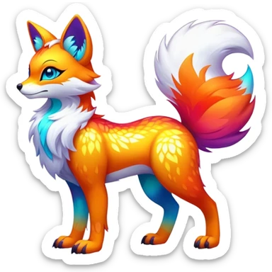 Vibrant multicolored neon-colored Falvie-Fionbri-creature-sparkle-hybrid-fursona, full body, fur pattern-markings sticker