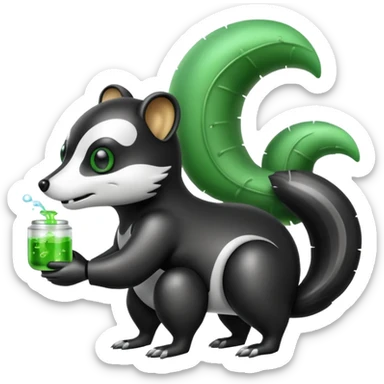 robo skunk with bacteria and fart cloud in samsung emoji style sticker