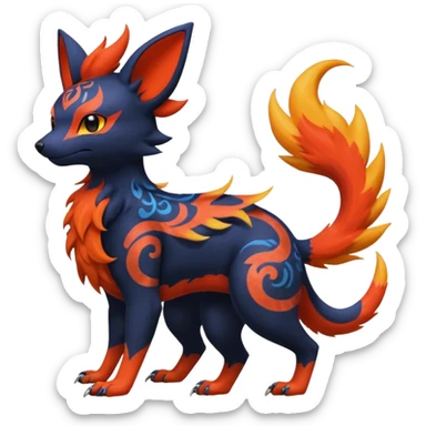 
Canine-Litten-Amaura-Salandit-Noibat-Flareon-Fakémon-fusion (full body) with intricate markings sticker