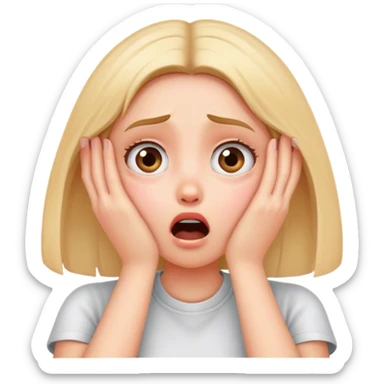 Shocked girl face and hands on face, big text saying "HELP" sticker