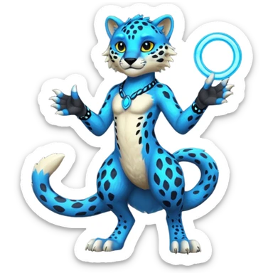 Obsidian-black fur body with neon-glowing-blue ring-markings Grem2-Gremz-Cheetah-Sergal-fusion, full body  sticker