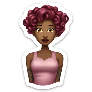 Beautiful tattooed  burgundy long haired woman with curlers in her hair sticker