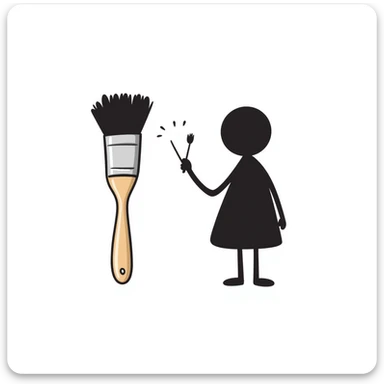 A paintbrush morphing into a metal human figure silhouette, representing artistic identity sticker