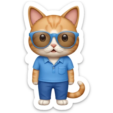 Cat with sunglasses with blue shirt pants and shocked sticker